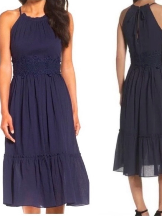 Eliza J Dresses & Skirts - Eliza J Navy Blue Cotton Gauze Fit & Flare Strappy Sun Dress